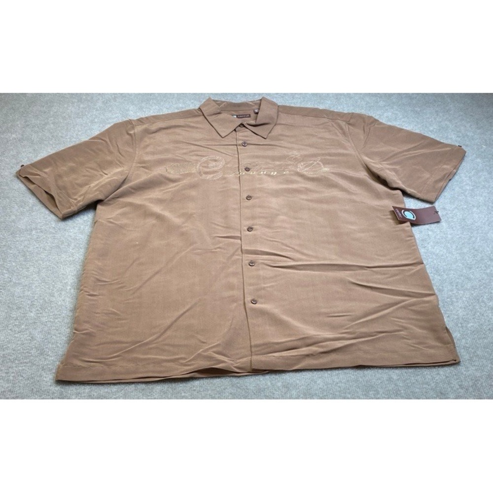 Centro Button Down Shirt Mens XL Brown Cigar Lounge Rayon Blend Short Sleeve